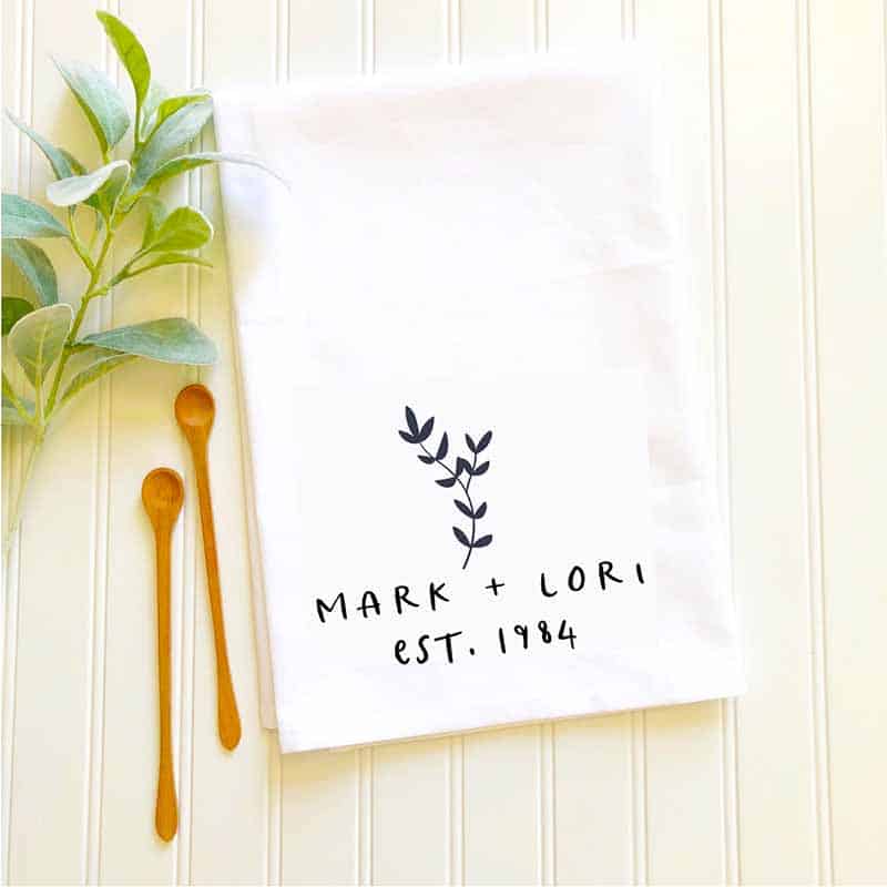 personalized tea towel wedding favours