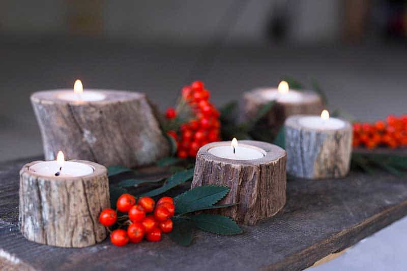 wooden christmas tea light holder