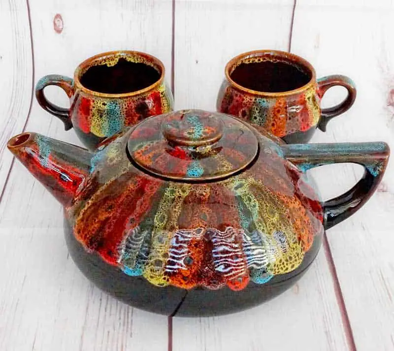 christmas rainbow colored tea set