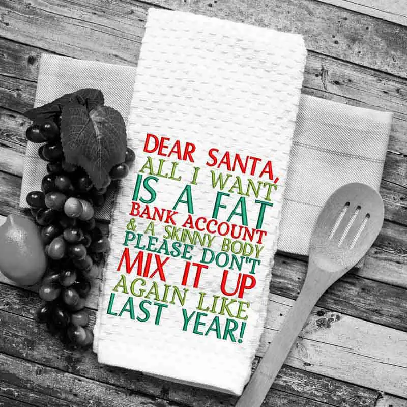 christmas tea towel with funny saying