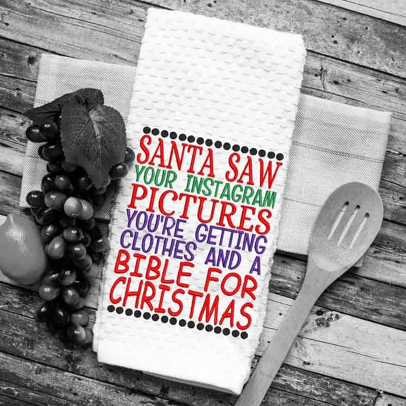christmas themed tea towels with funny sayings