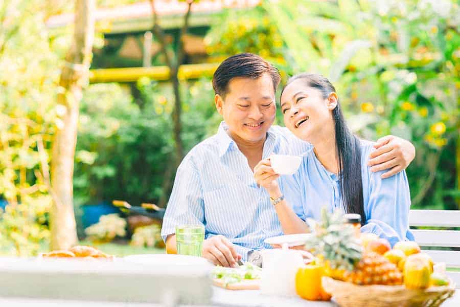 senior couple picnic tea for two