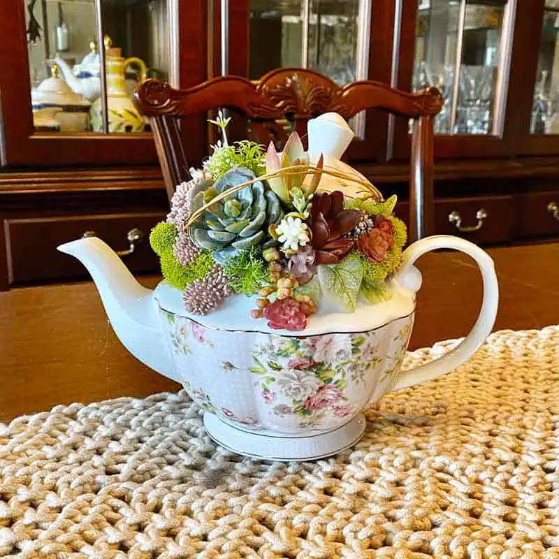 corporate teapot with faux succulent