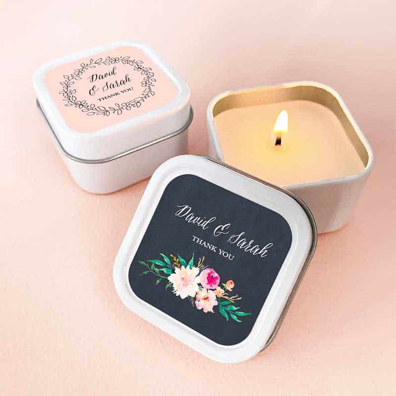 tealight in personalized tin favor